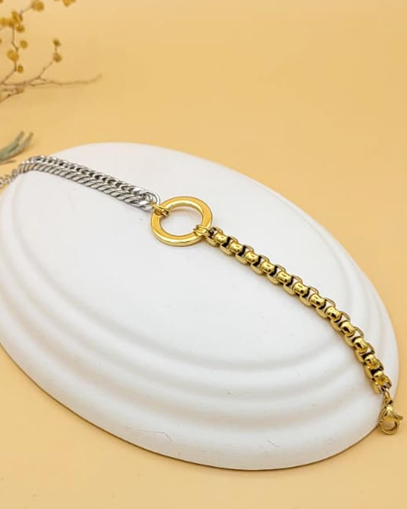 Dualis Gold-Silver Halka Charm Çelik Bileklik
