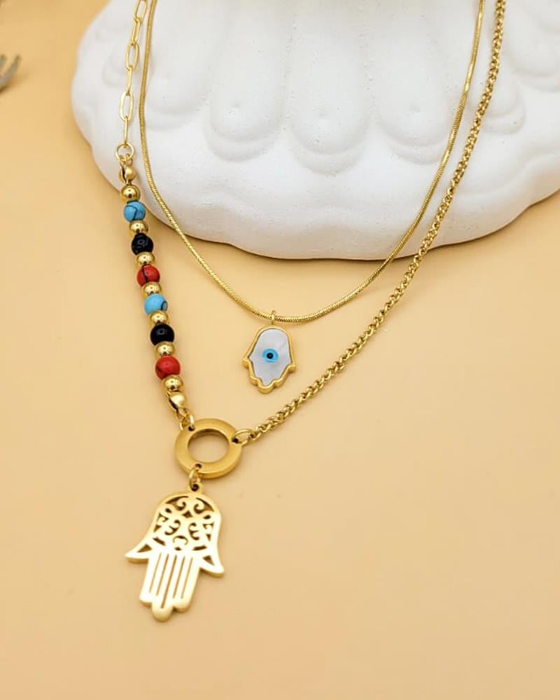 Fatma Ana Eli Çiftli Nazar Çelik Kolye