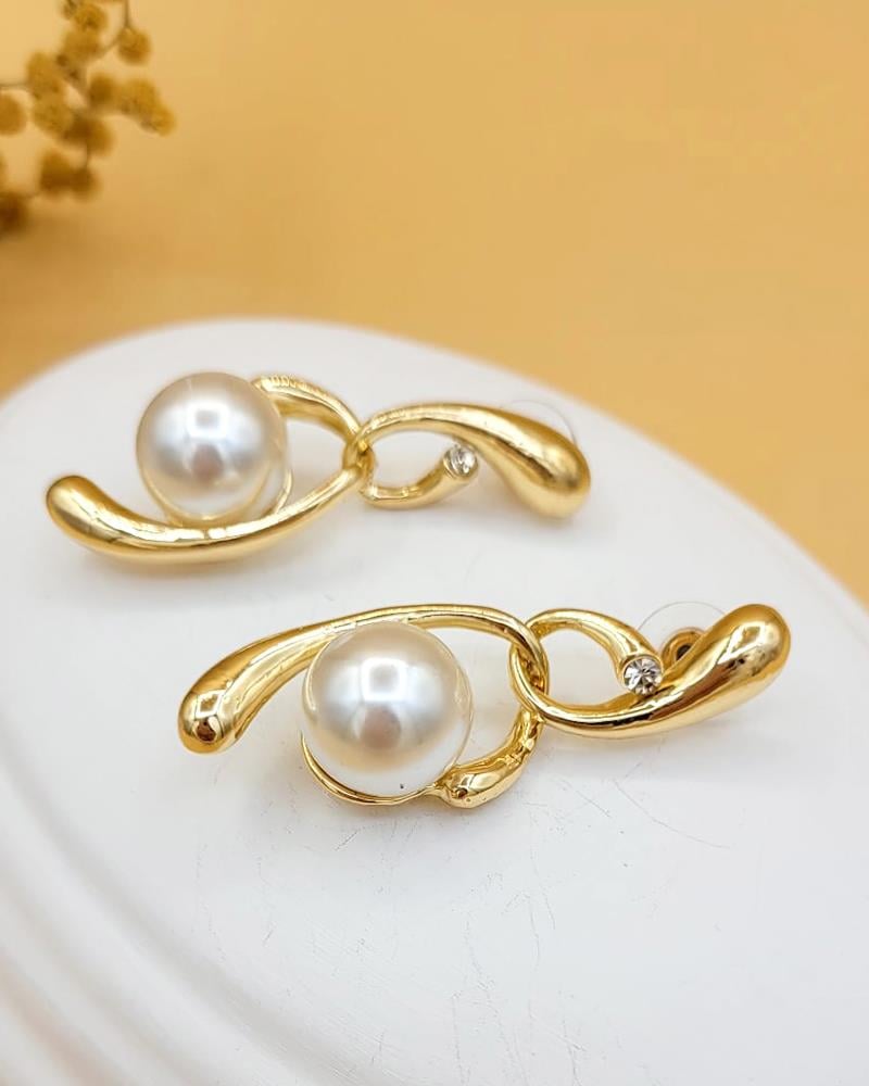 Gold Akış İncili Pirinç Küpe