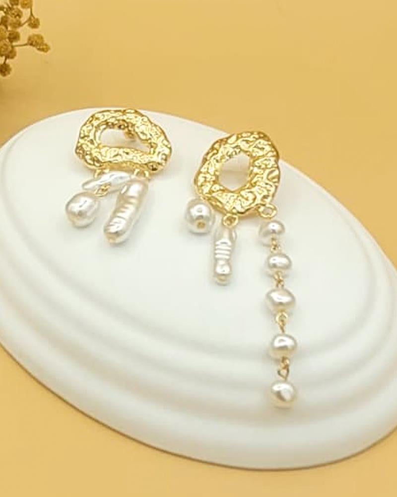 Gold Dokunuş Barok İncili Pirinç Küpe