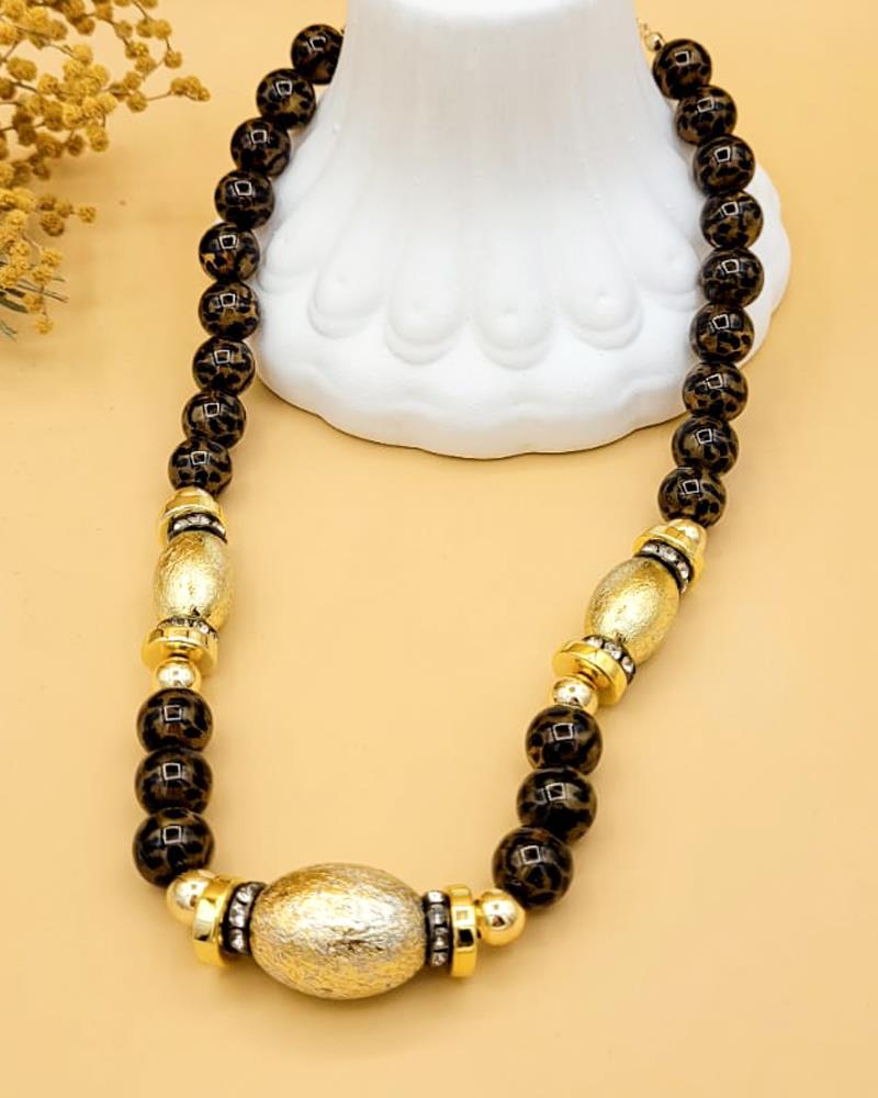 Gold Pırıltılı Kahve Leopar Kolye