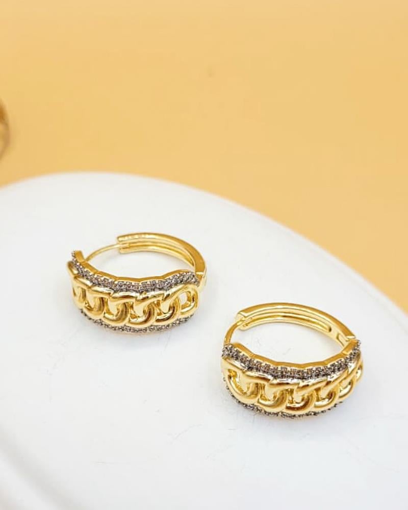 Golden Chain Luxe Taşlı Halka Küpe