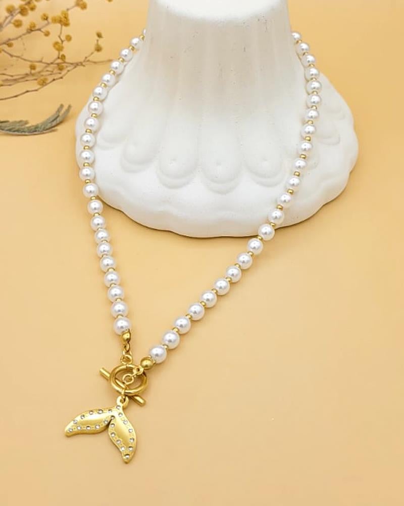 Golden Leaf Pearl Kolye