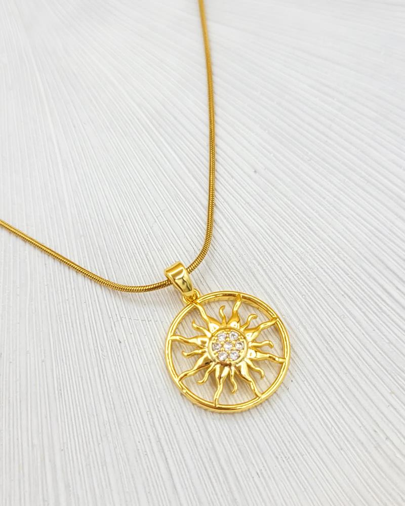 Güneş Gold Renk Taşlı Zincir Kolye