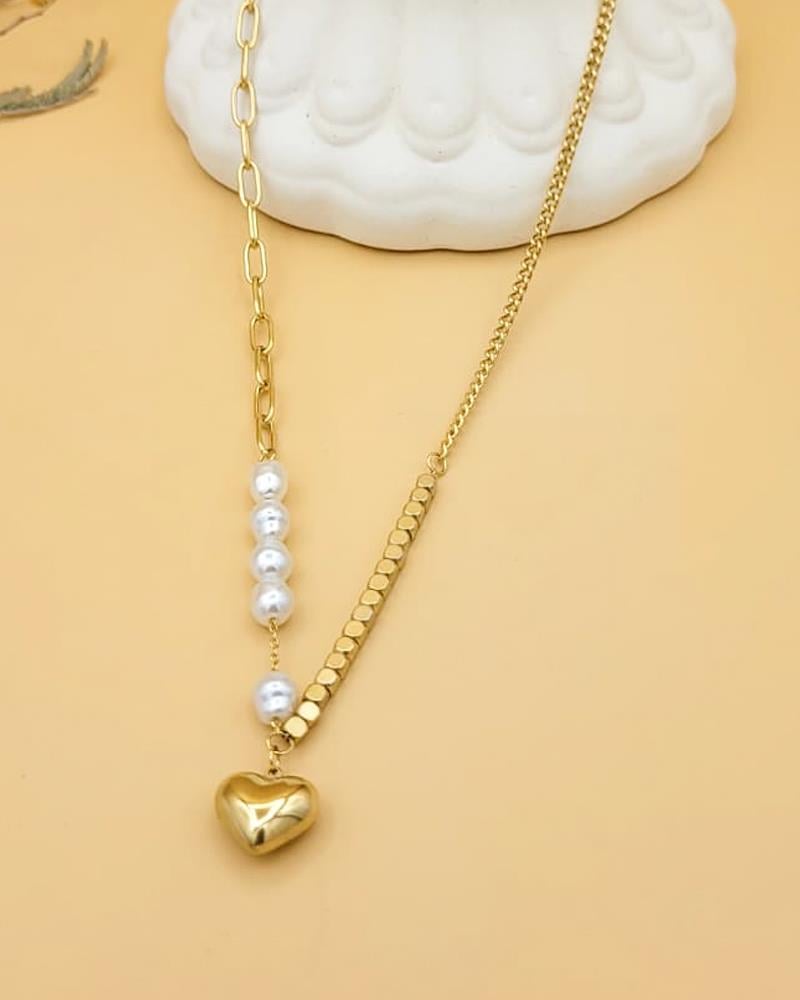 Heartline Gold Çelik İncili Kolye