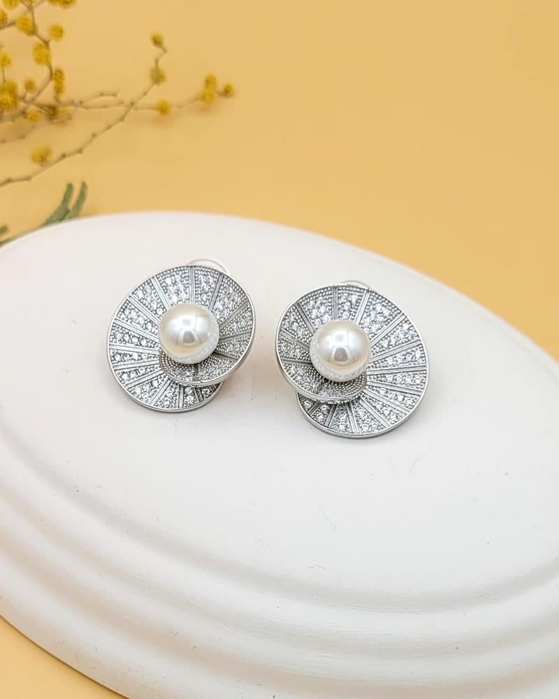 Heliks İncili Zirkon Taşlı Silver Küpe