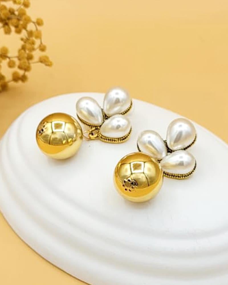 İncili Gold Damla Pirinç Küpe
