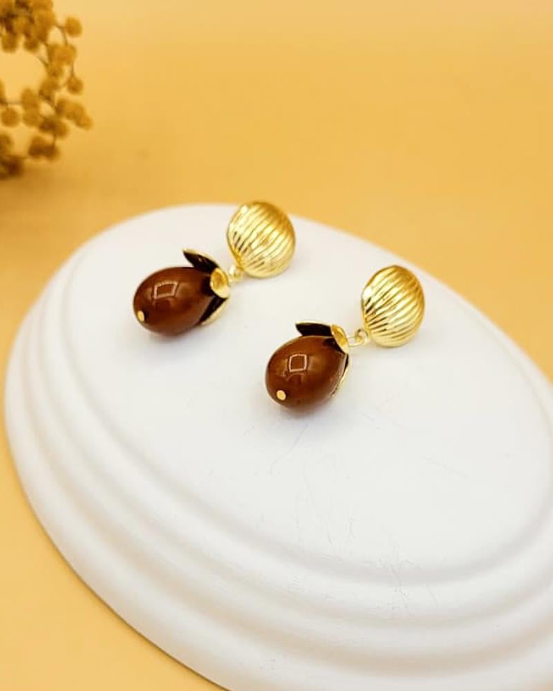 Kahve Işıltılı Gold Küpe