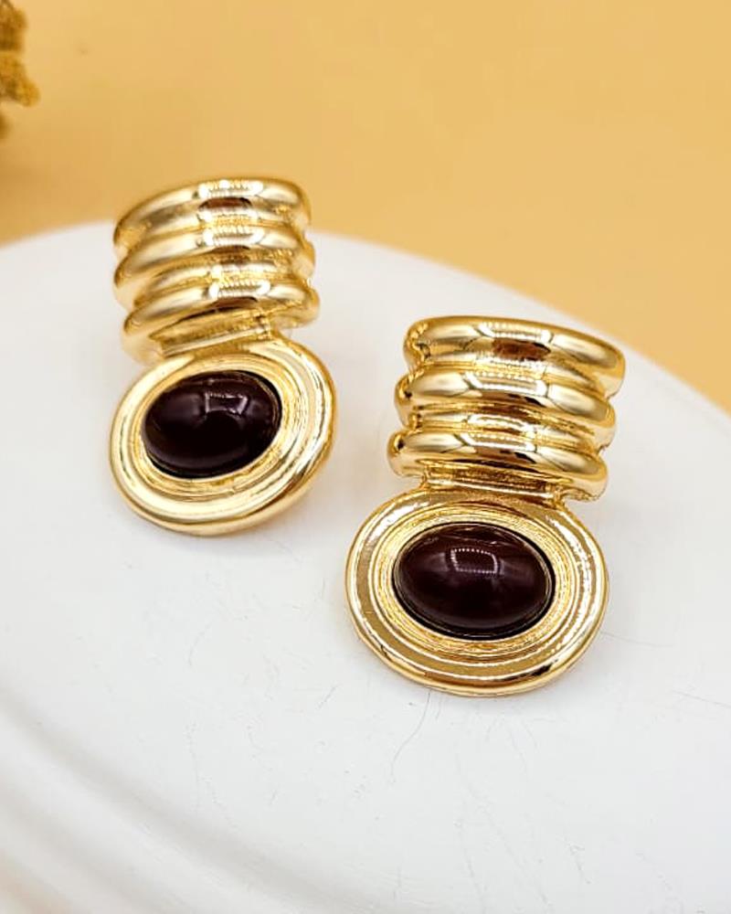 Kahverengi Marka Model Pirinç Gold Küpe