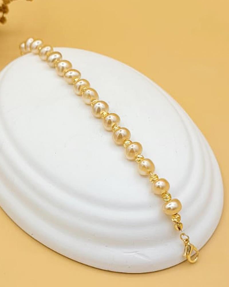 Krem İnci Gold Detaylı Bileklik