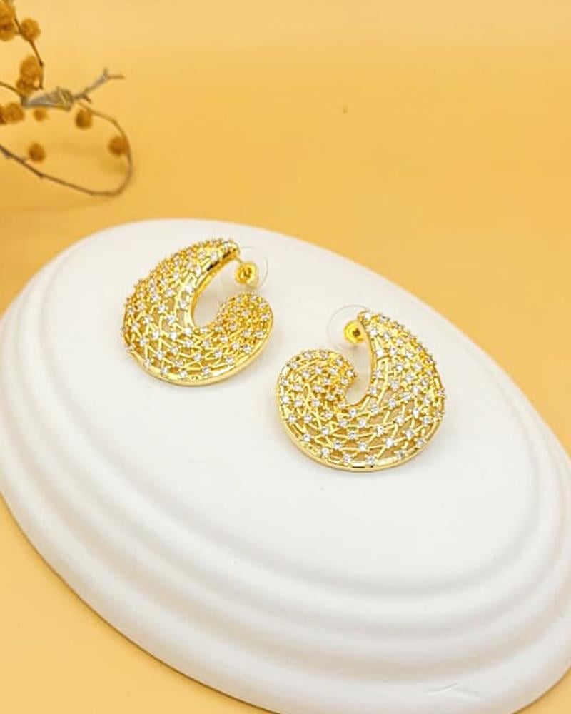 Lace Dantel Işıltılı Gold Küpe