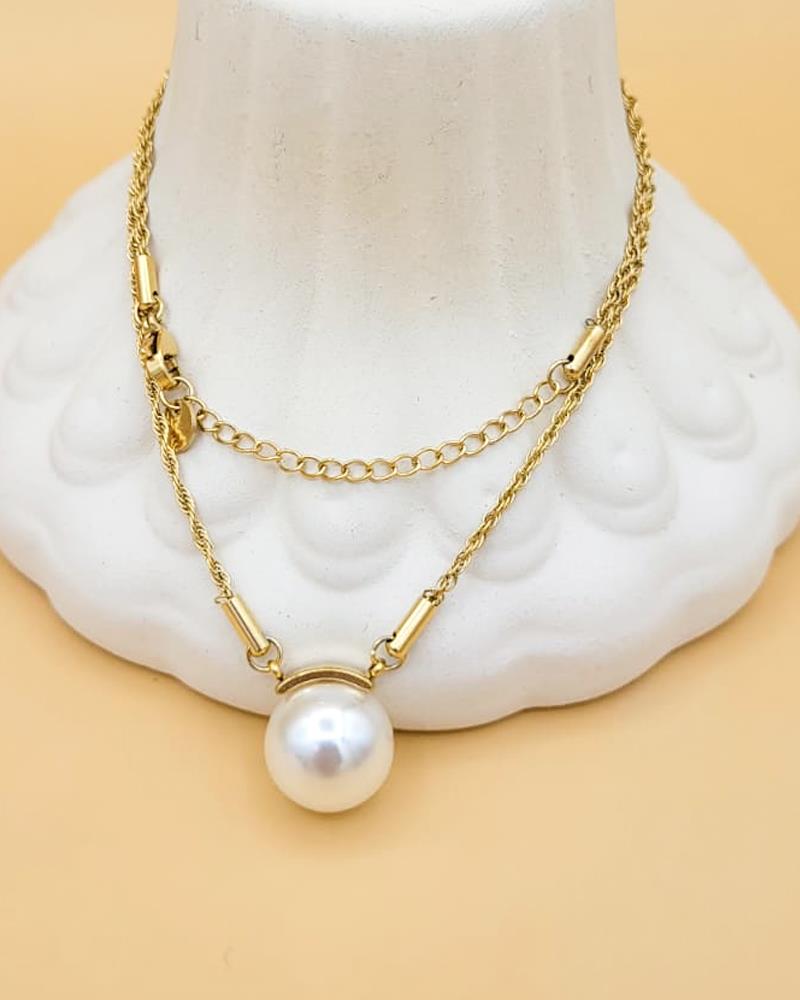 Lavin İncili Gold Çelik Kolye