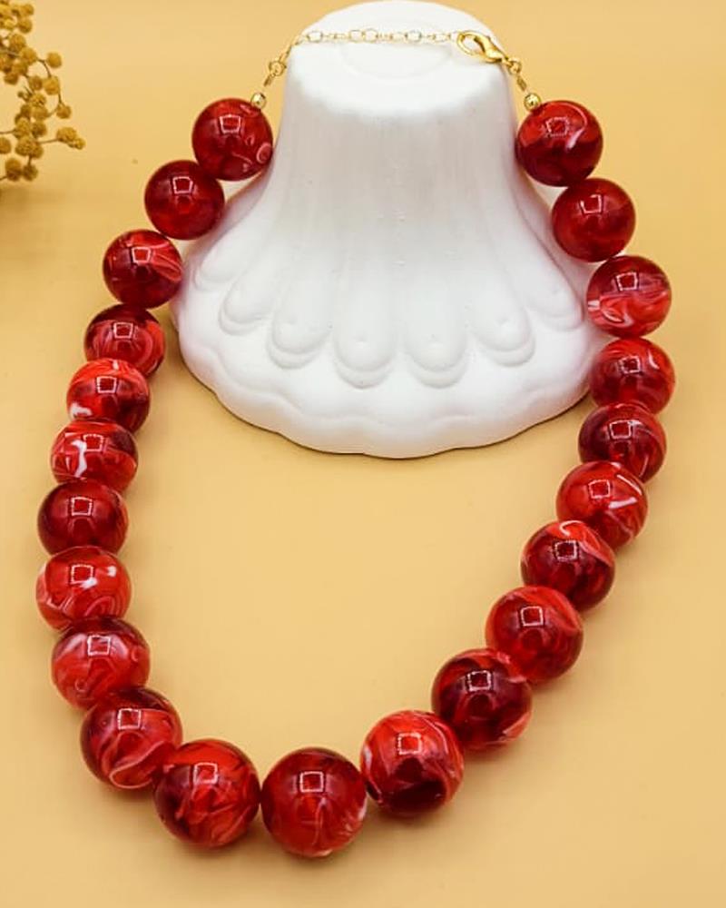 Marble Büyük Boncuklu Kırmızı Kolye