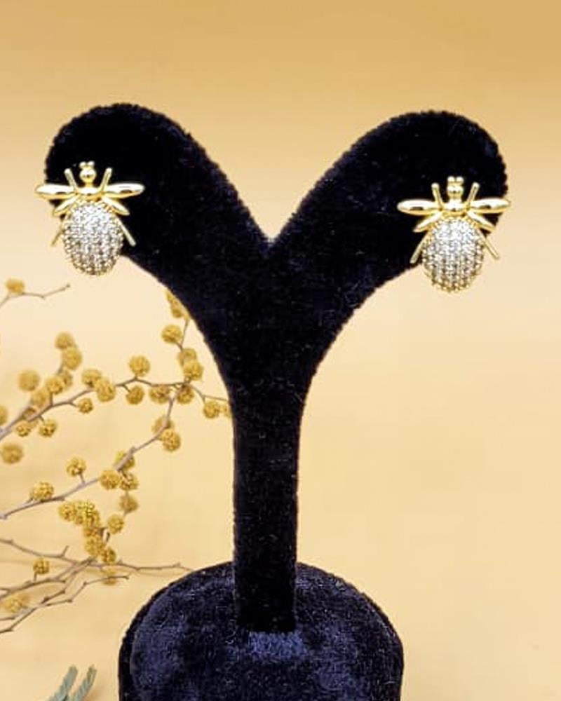 Minimal Işıltılı Arı Küpe Gold Renk