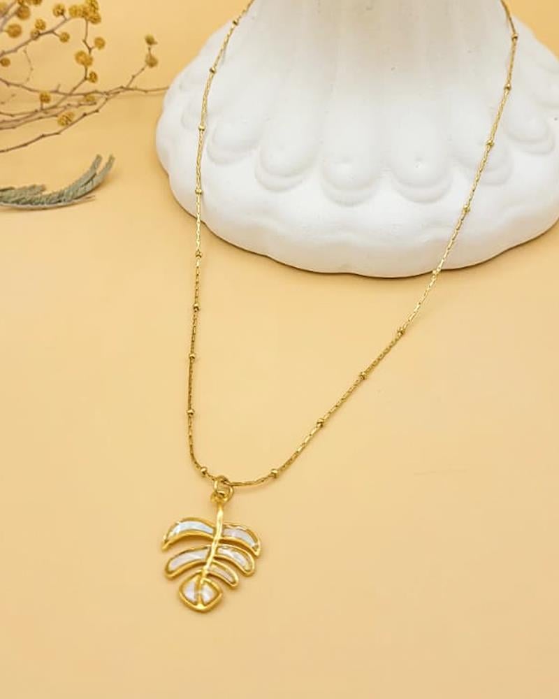 Monstera Gold Çelik Kolye
