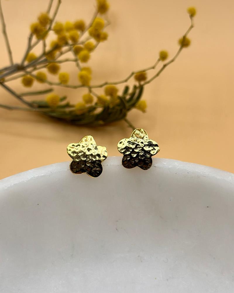 Parlak Gold Dövme Çiçek Mini Küpe