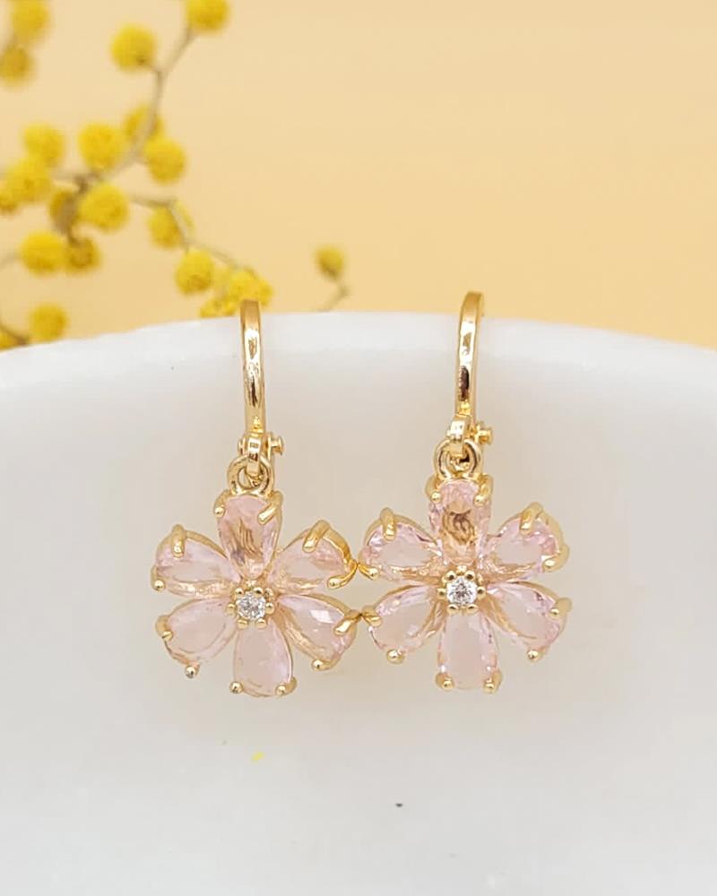 Pembe Kristal Çiçek Küpe