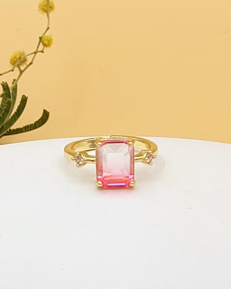 Pembe Zirkon Taş Baget Yüzük