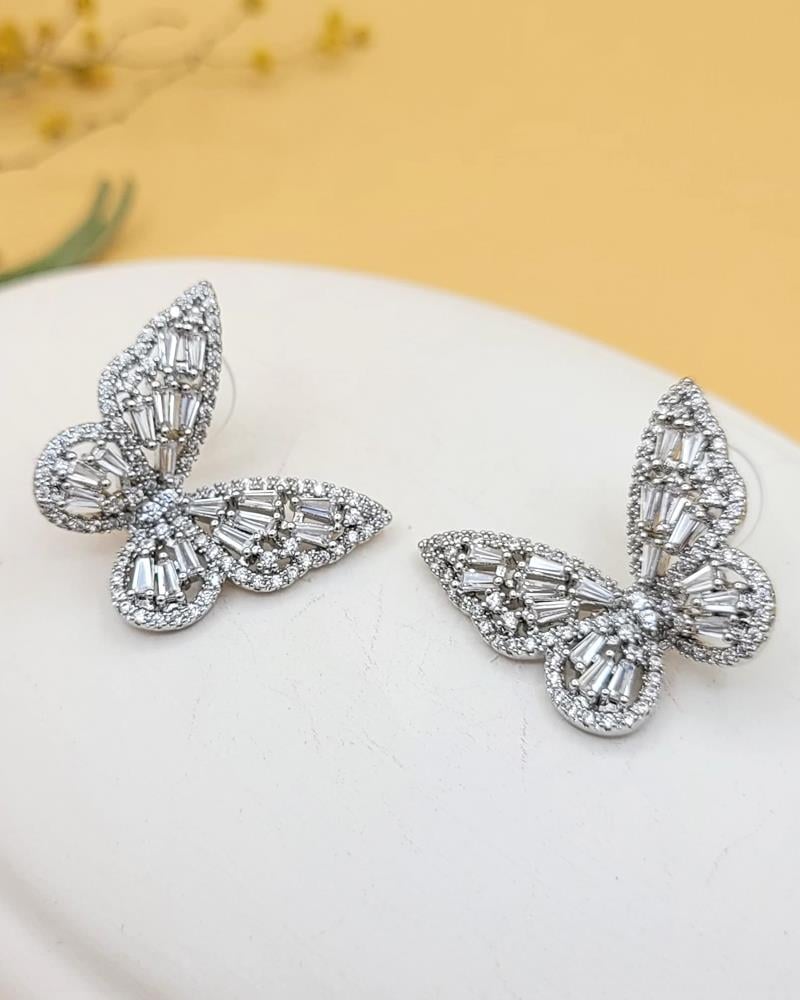 Pırıltılı Taşlı Silver Kelebek Küpe