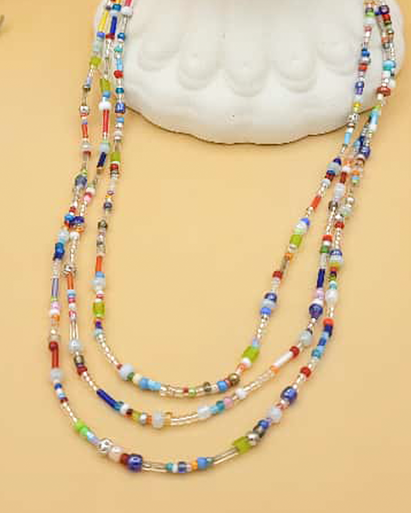 Renk Mozaiği Üç Sıralı Kolye