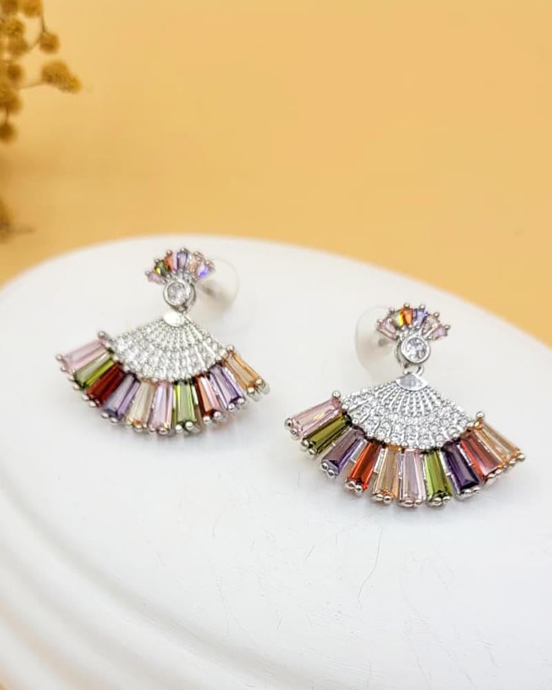 Renkli Taşlı Silver Tavus Kuşu Küpe