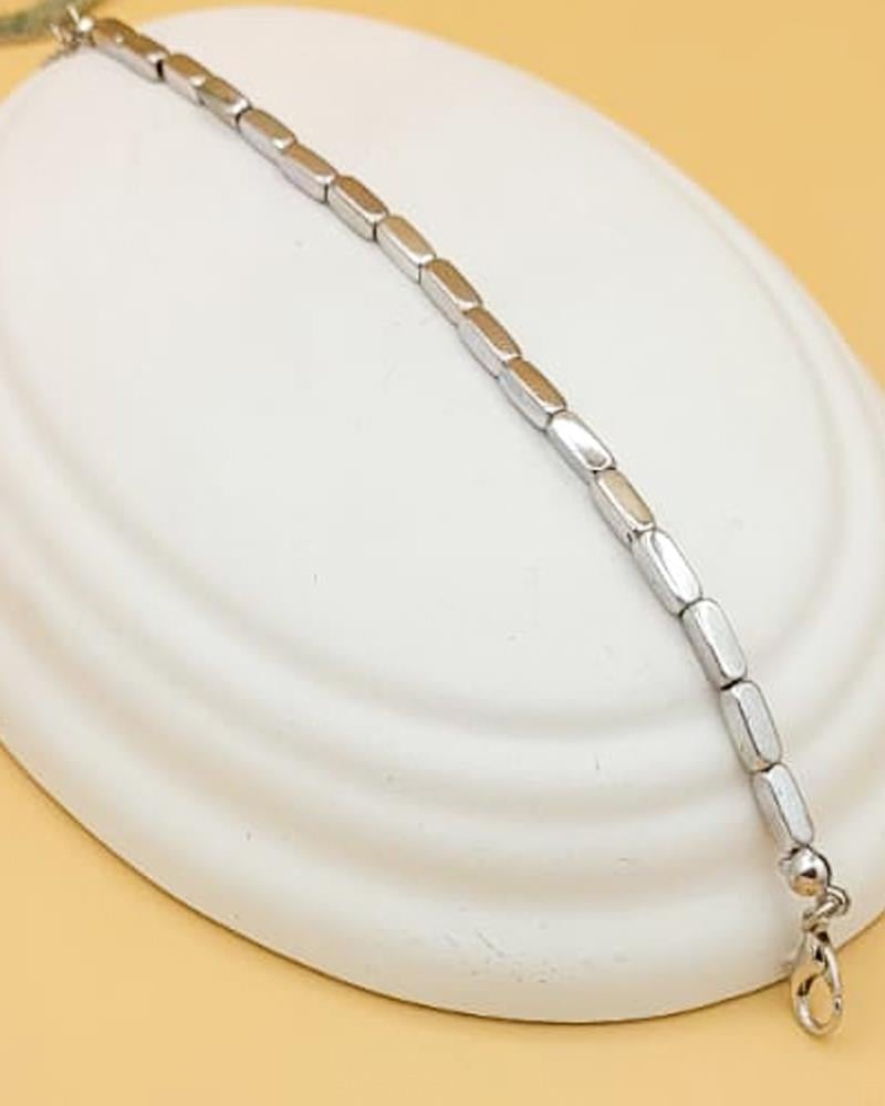 Sade Dikdörtgen Bloklu Silver Bileklik