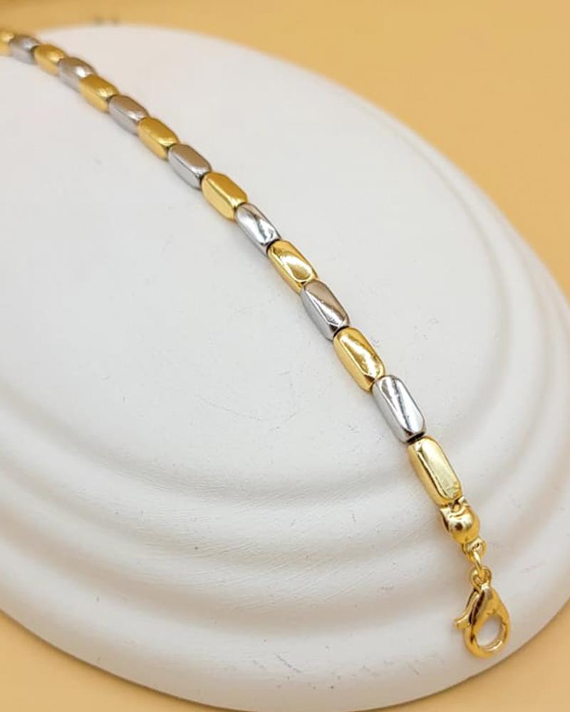 Sade Dikdörtgen Bloklu Silver-Gold Bileklik