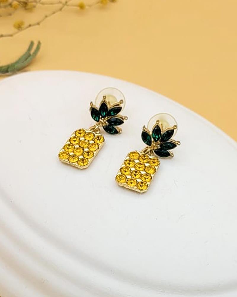 Sarı Zirkon Taşlı Ananas Küpe
