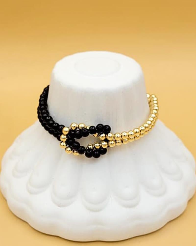Siyah & Gold Bağ Halkalı Boncuk Bileklik