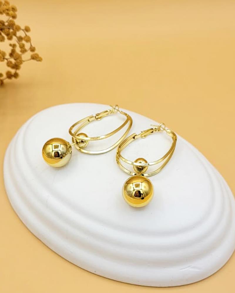 Sphere İkili Halka Hafif Gold Küpe