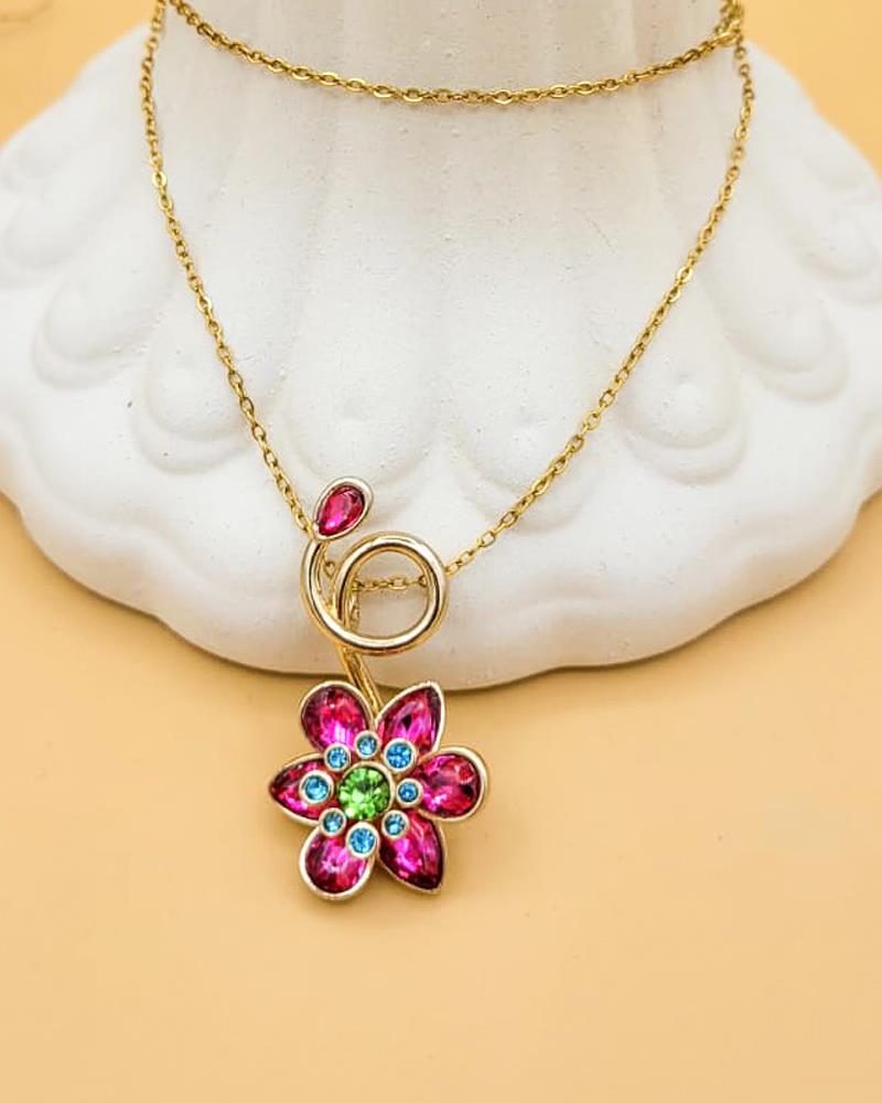 Swr Pembe Zirkon Taşlı Marka Model Çiçek Kolye