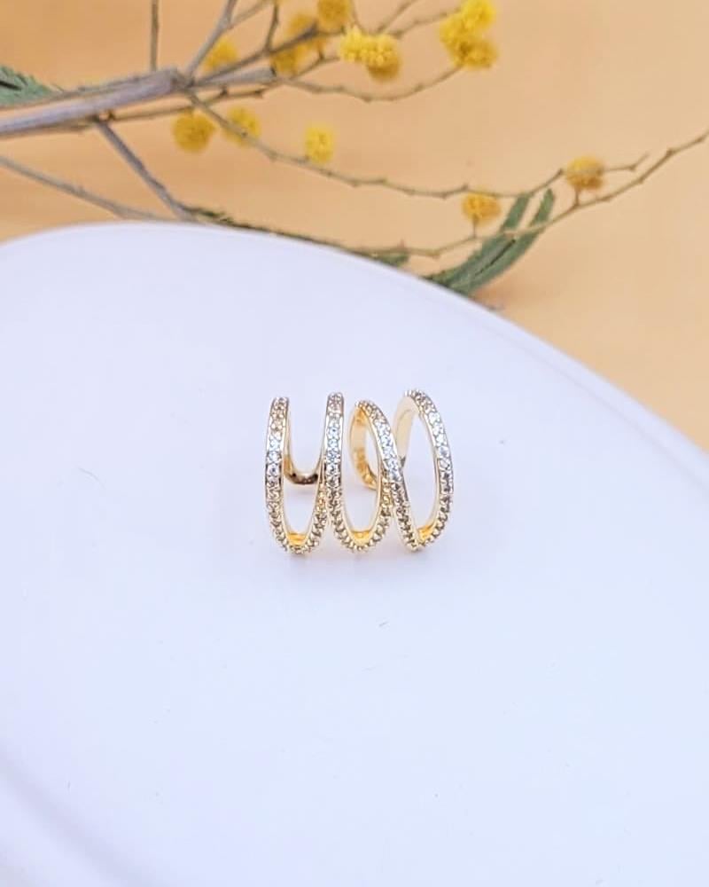 Taşlı Sarmal Earcuff Gold Küpe