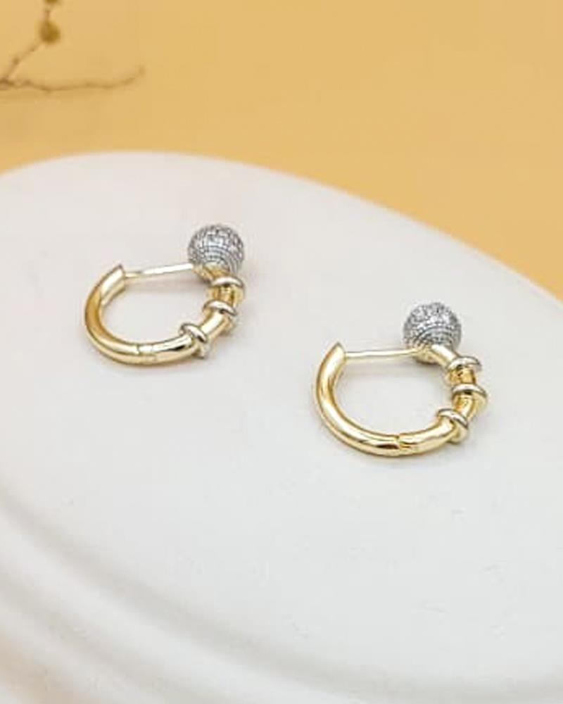 Taşlı Topçuk Gold Halka Küpe