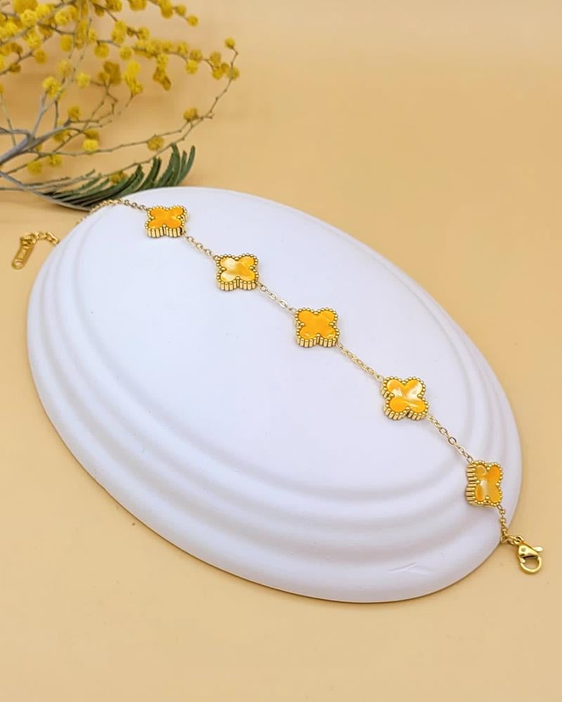 Turuncu Taşlı Gold Yonca Bileklik