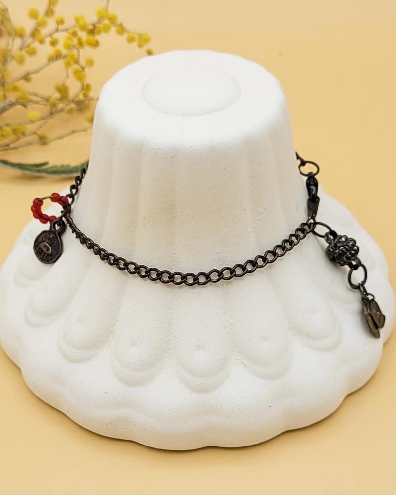 Vintage Kahverengi Zincirli Charm Bileklik