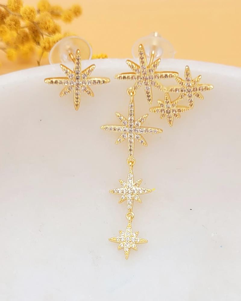 Yıldız Zirkon Taşlı Sallantılı Küpe Gold
