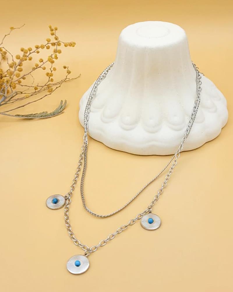 Zenya İkili Nazar Silver Çelik Kolye
