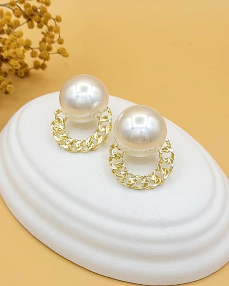 Zincir Işıltısı İncili Gold Küpe