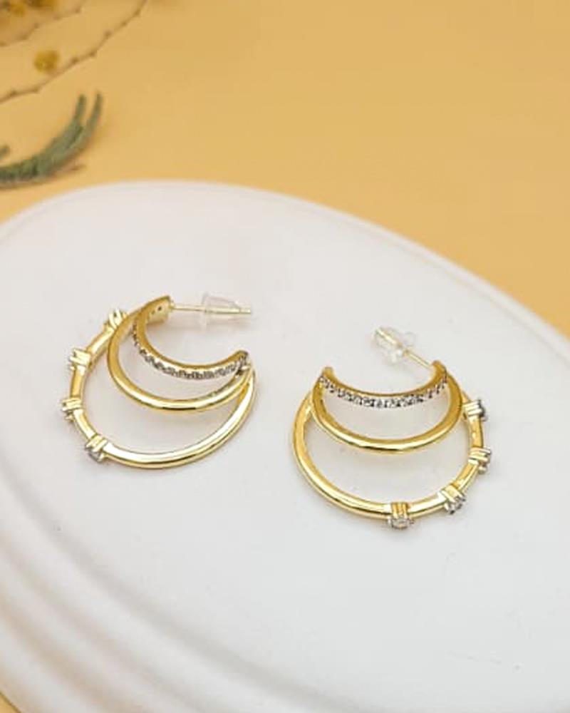 Zirkon Taşlı Çoklu Görünüm Yarım Halka Gold Küpe