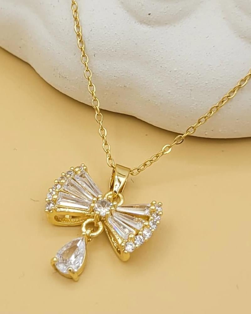 Zirkon Taşlı Fiyonk Gold Renk Kolye