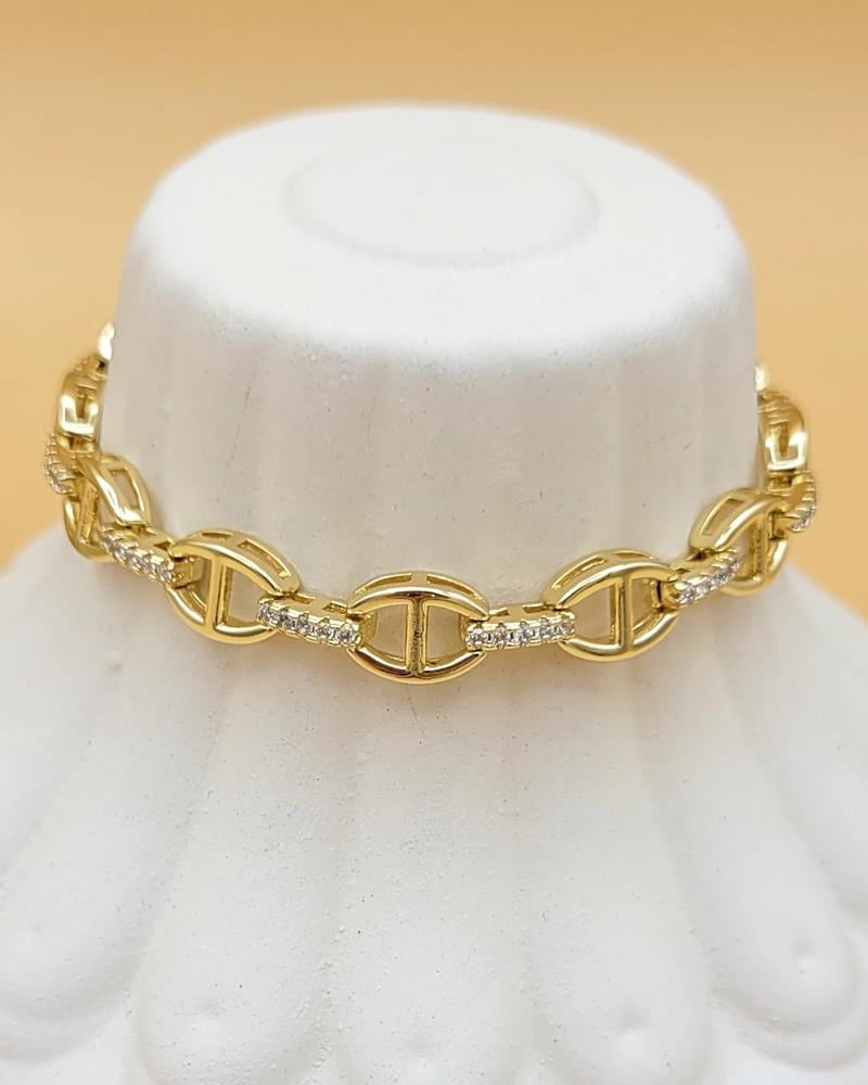Zirkon Taşlı Gemici Halkası Gold Bileklik