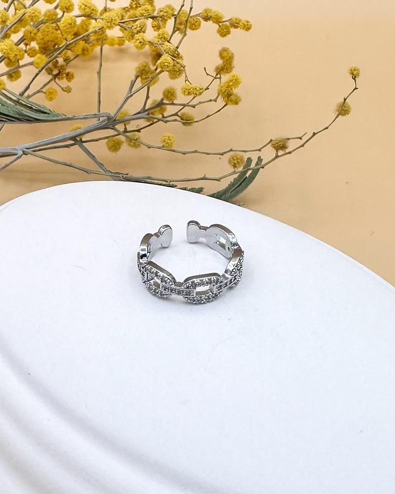 Zirkon Taşlı Kilit Zincir Silver Yüzük