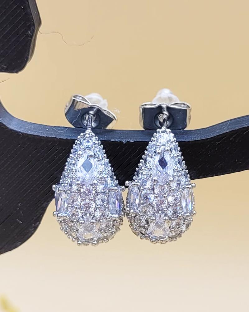 Zirkon Taşlı Silver Damla Abiye Küpe