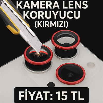 (16-15-14) Pro / (16-15-14) Pro Max - Kamera Lens Koruyucu (Kırmzı)