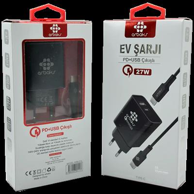 38WPD / USB + PD Kablo Şarj Aleti Arbaks ARB-015T