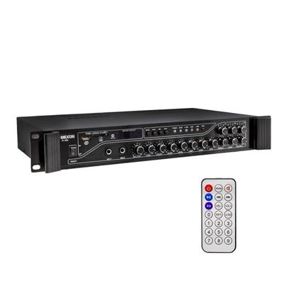 Dexun D-230 250 Watt 3 Zone İki Mikrofon Girişli Hat Trafolu Anfi  Usb-Bt 4/16-70-100v