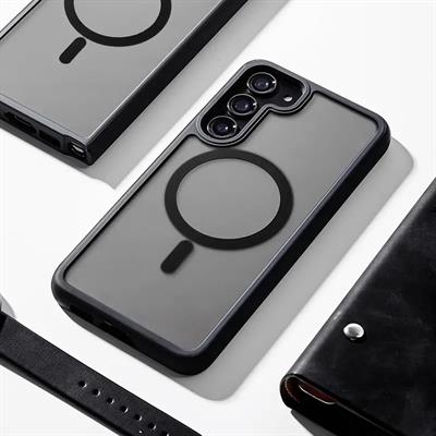 Galaxy S23 Plus - Kılıf Metal Tuşlu Sert PC Arka Yüzey Wireless Şarj Özellikli Flet Magsafe Kılıf