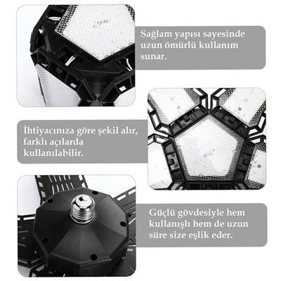 Ledx Ayarlanabilir Açılı 4 Kanatlı 108 Smd Ledli Galaxy Projektör Işığı 50W 5500 Lumen E27 32cm Çap