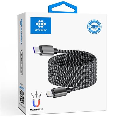 Manyetik Type-C to Type-C 60W Hızlı Şarj Kablosu – Örgülü, Güçlü Mıknatıslı, Dayanıklı Tasarım Arbaks ARB-126