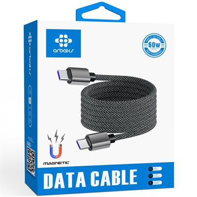 Manyetik Type-C to Type-C 60W Hızlı Şarj Kablosu – Örgülü, Güçlü Mıknatıslı, Dayanıklı Tasarım Arbaks ARB-126